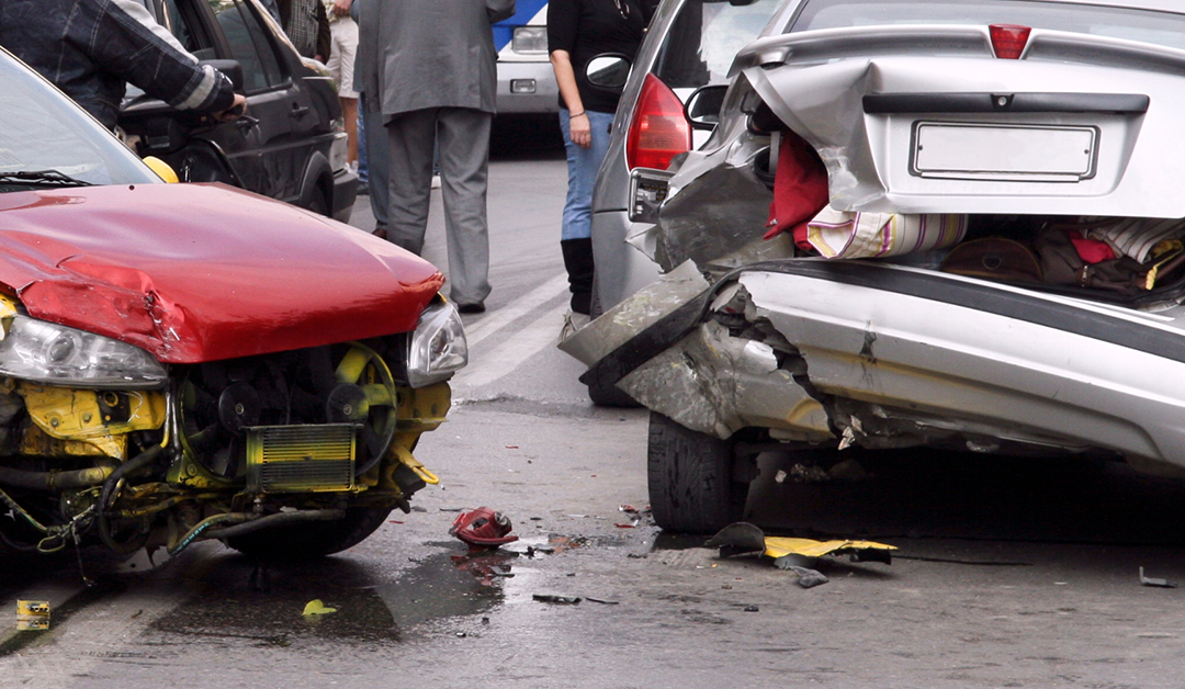 At the scene of a car accident in an intersection