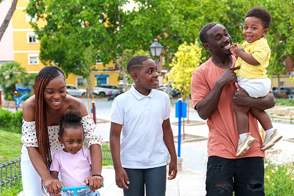 Happy Family walking down the street