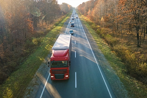 Semi truck driving in traffic